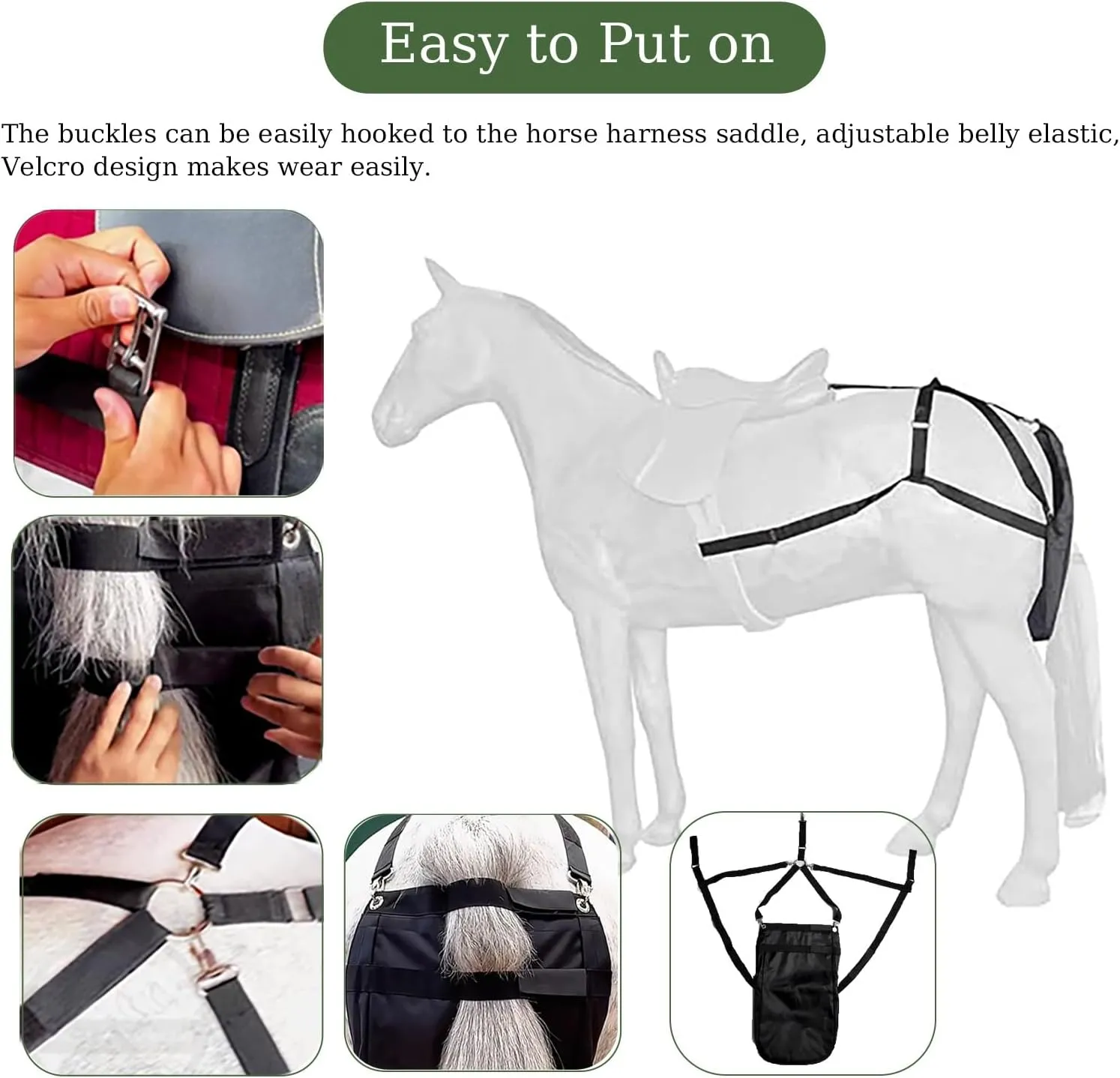 1/2/ 3/4/ 5 PCS Equine Diaper Manure Catcher Bag, Washable Pony Diaper Bag with PU Inner Lining, Portable Horse Muck Collection Bag with Attachment(3PCS,Medium)