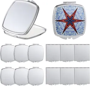 12-Pack Customizable Pocket Mirrors, Portable Double-Sided Makeup Mirrors with 2X Magnification, DIY Sublimation Blanks for Women