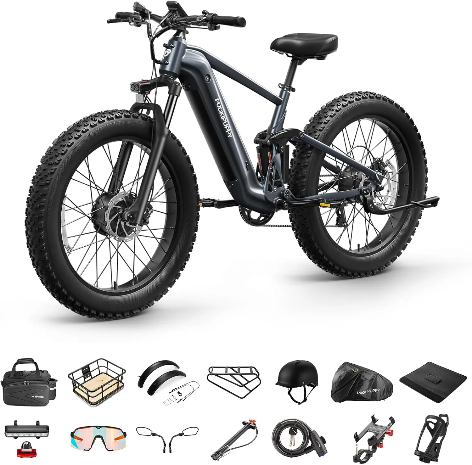 1600W Dual Motor Electric Bike for Adults  Grade A Luxury Accessory Pack, Full Suspension 26" Fat Tire E Bike, 28MPH 80Miles Range Mountain Electric Bicycle, 7 Speed, GoldenR