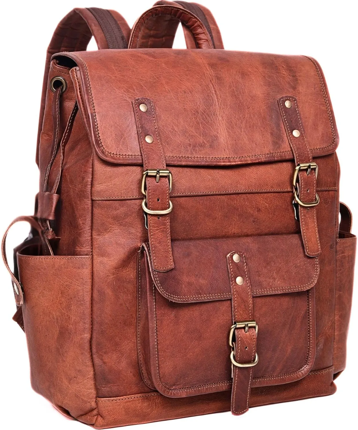 17-inch Brown Mens Leather Backpack Large Vintage Laptop Backpack Leather Bookbag Travel Rucksack For Work, Hiking, Business, & Daily Use Shoulder Bag