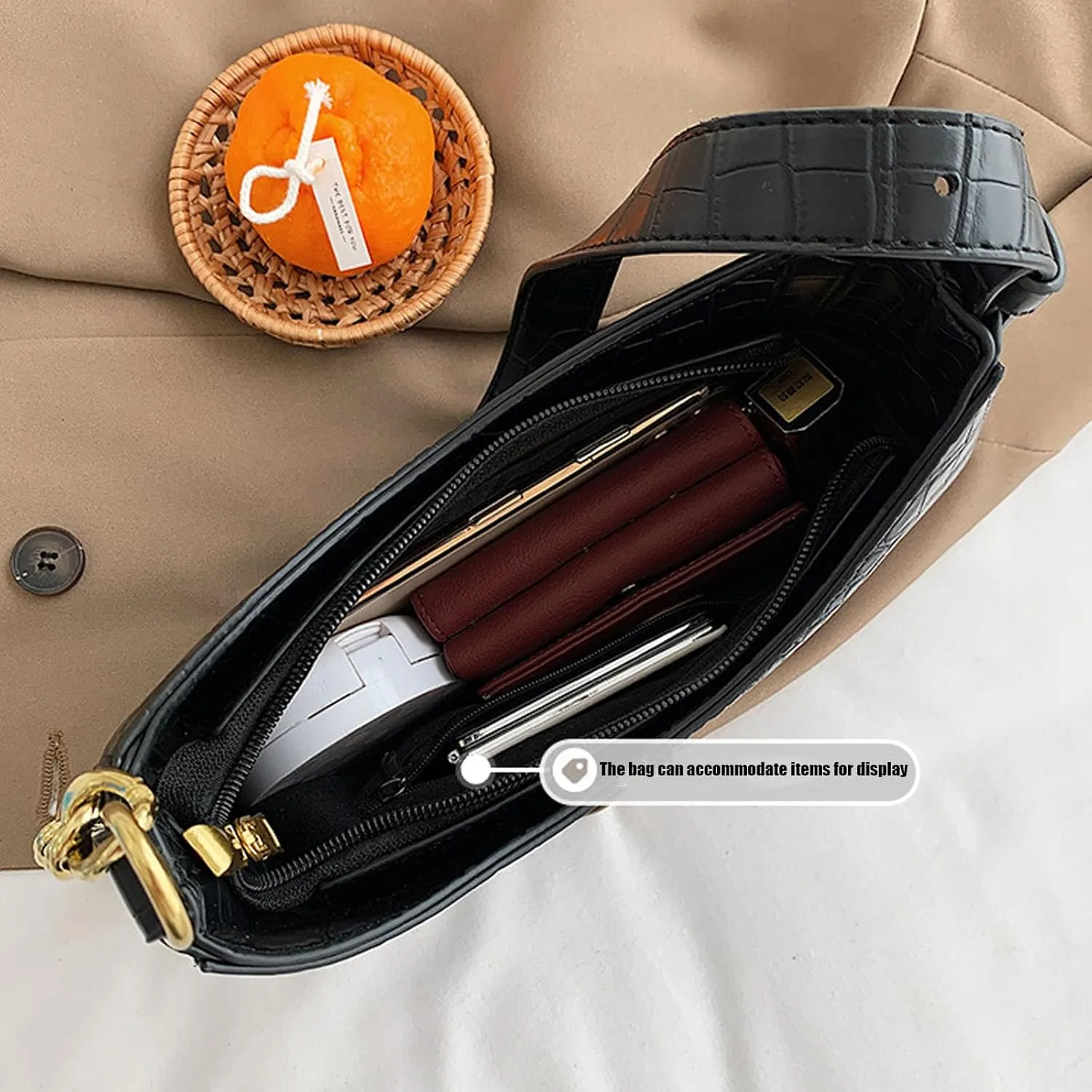 1pcs Shoulder Bag Retro Classic Purse Clutch Shoulder Tote Hand Bag with Zipper Closure for Women