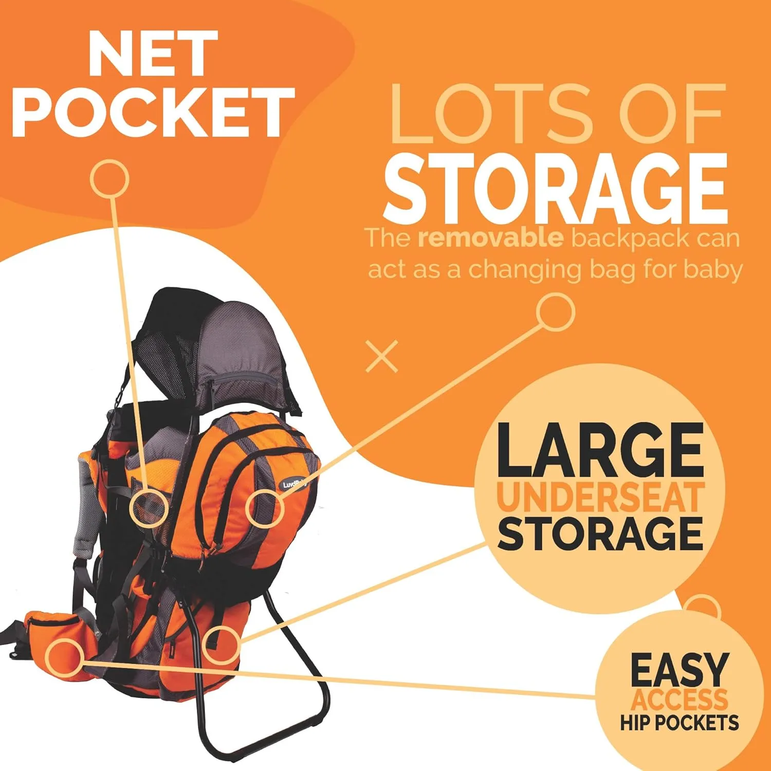 2-in 1 Baby Backpack Carrier - Ergonomic Toddler Hiking/Baby Hiking Backpack Carrier with Removable Bag, Diaper Change Pad, Insulated Pocket   Rain and Sun Hood to Protect Your Child