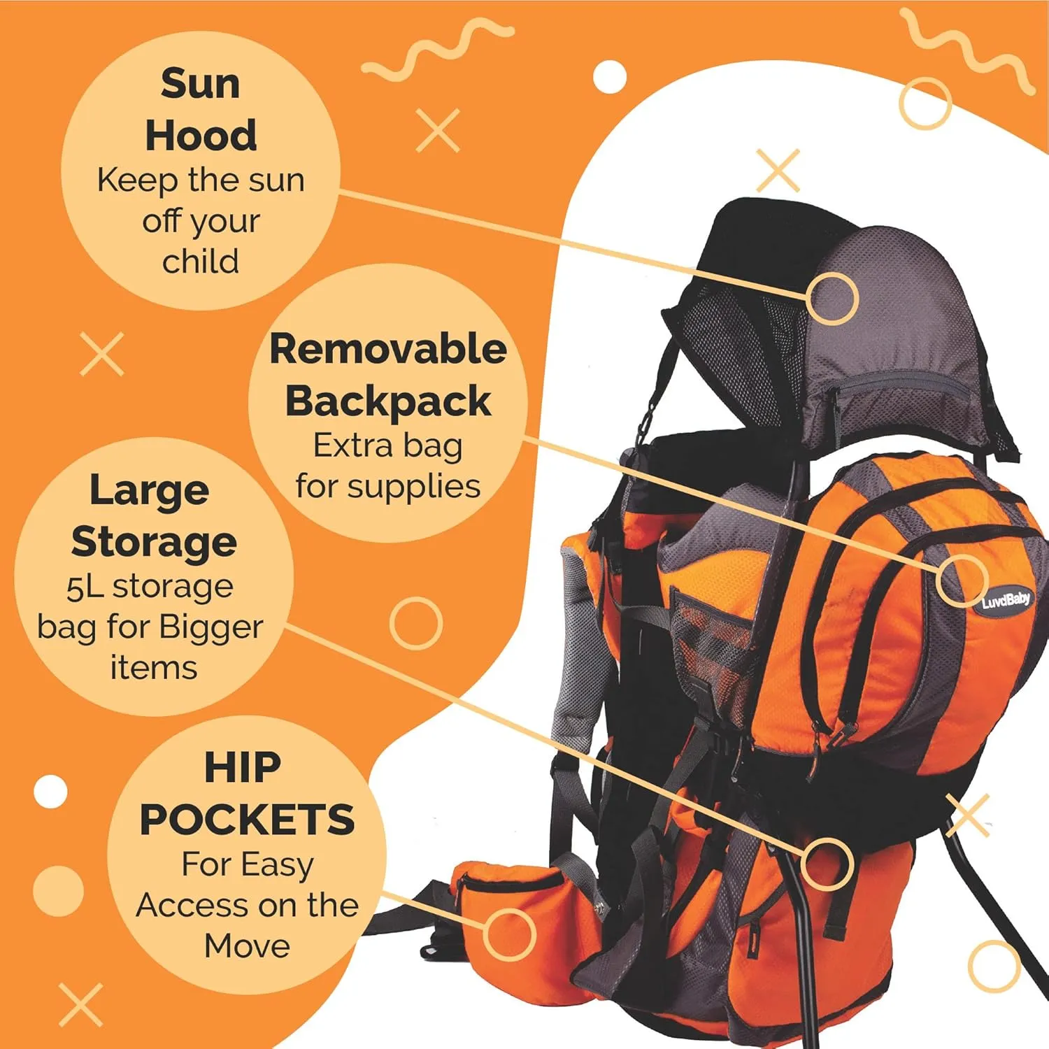 2-in 1 Baby Backpack Carrier - Ergonomic Toddler Hiking/Baby Hiking Backpack Carrier with Removable Bag, Diaper Change Pad, Insulated Pocket   Rain and Sun Hood to Protect Your Child
