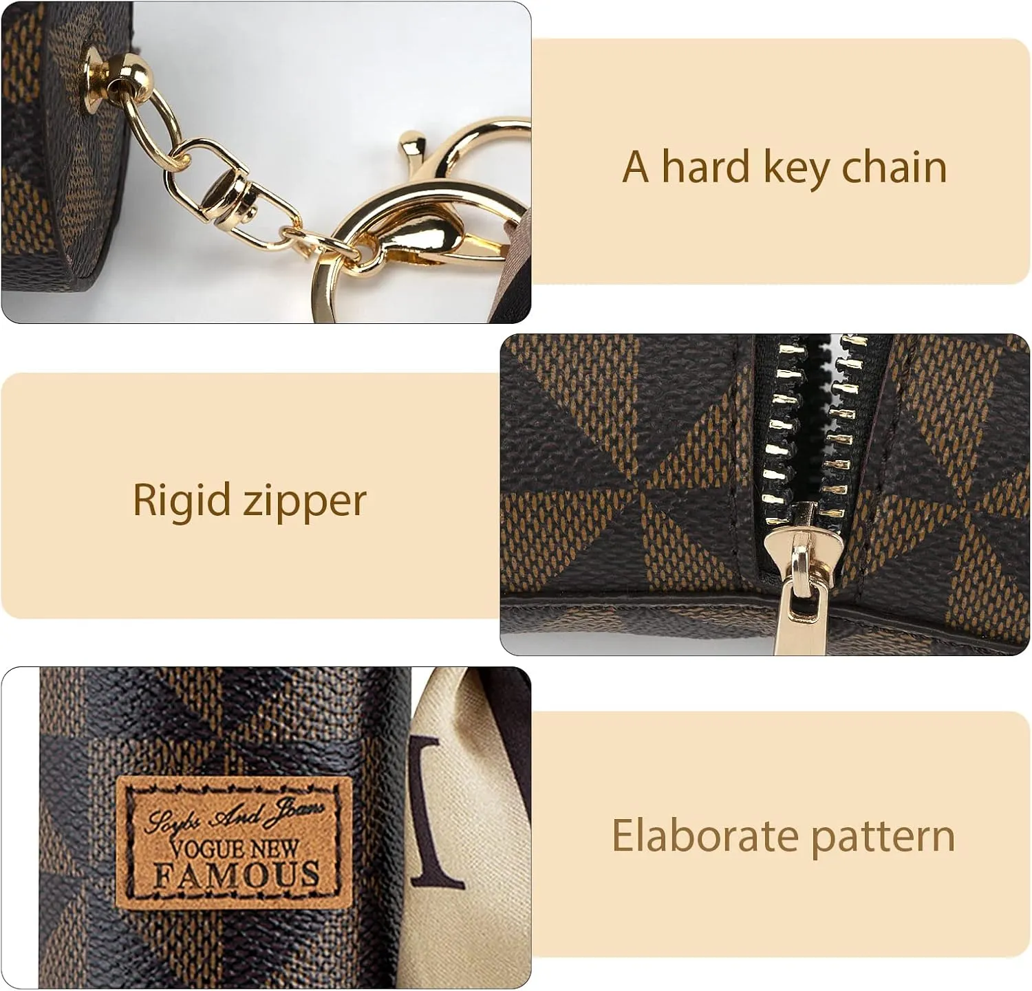 2 Pack Lipstick Case, Leather Lip Gloss Bag for Purse, Travel Lipstick Organizer with Keychain for Women (Brown, White)