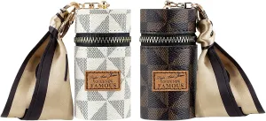 2 Pack Lipstick Case, Leather Lip Gloss Bag for Purse, Travel Lipstick Organizer with Keychain for Women (Brown, White)
