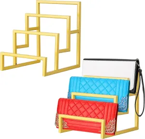 2 Pack Purse Organizer for Closet Display 3 Layer Gold Riser Stand Clutch Purse Organizer Display Metal Wallet Rack for Handbag Home Retail Boutique Store Supplies