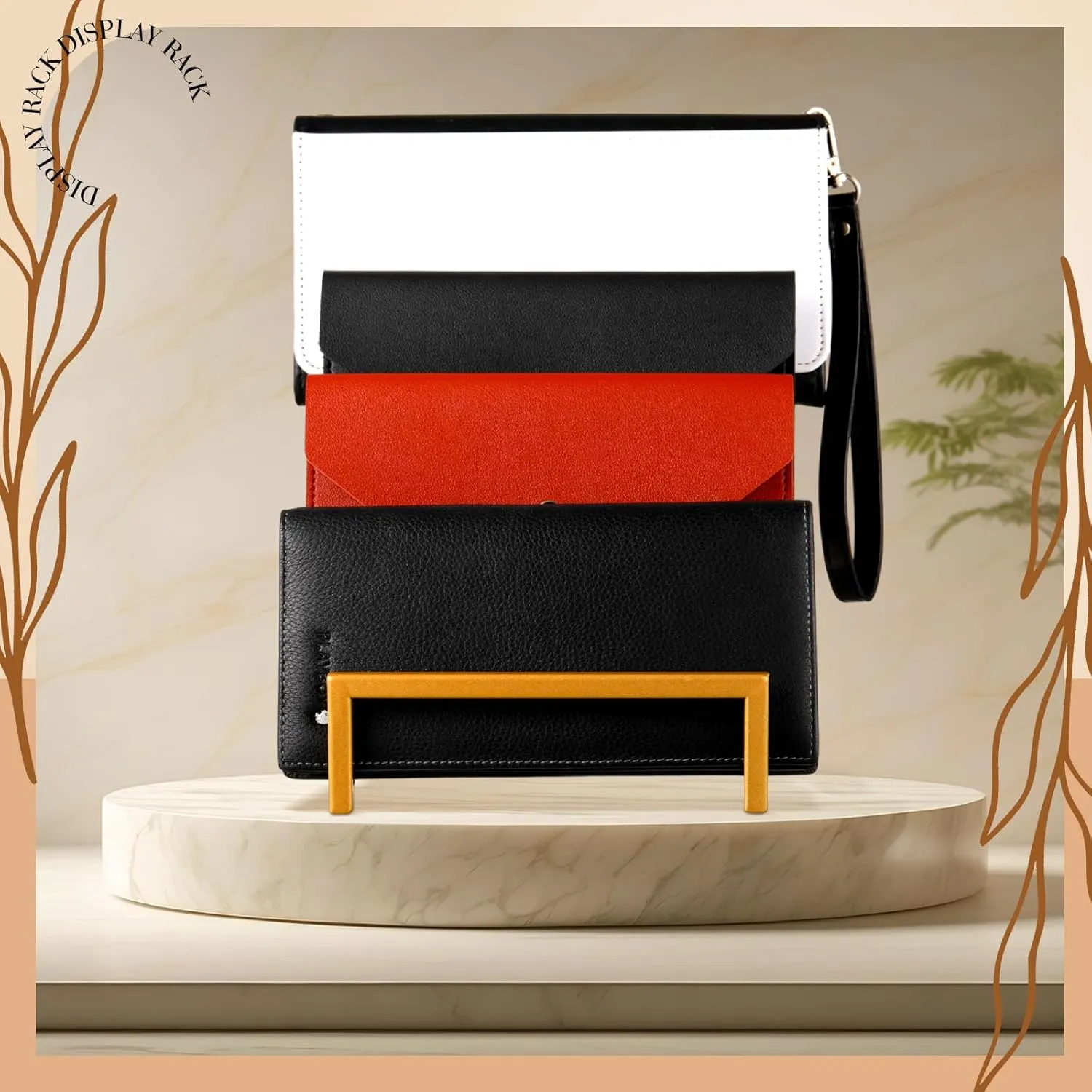 2 Pack Purse Organizer for Closet Display 4 Layer Gold Riser Stand Clutch Purse Organizer Display Metal Wallet Rack for Handbag Home Retail Boutique Store Supplies