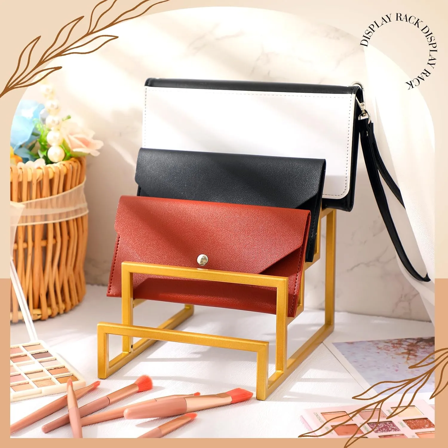 2 Pack Purse Organizer for Closet Display 4 Layer Gold Riser Stand Clutch Purse Organizer Display Metal Wallet Rack for Handbag Home Retail Boutique Store Supplies