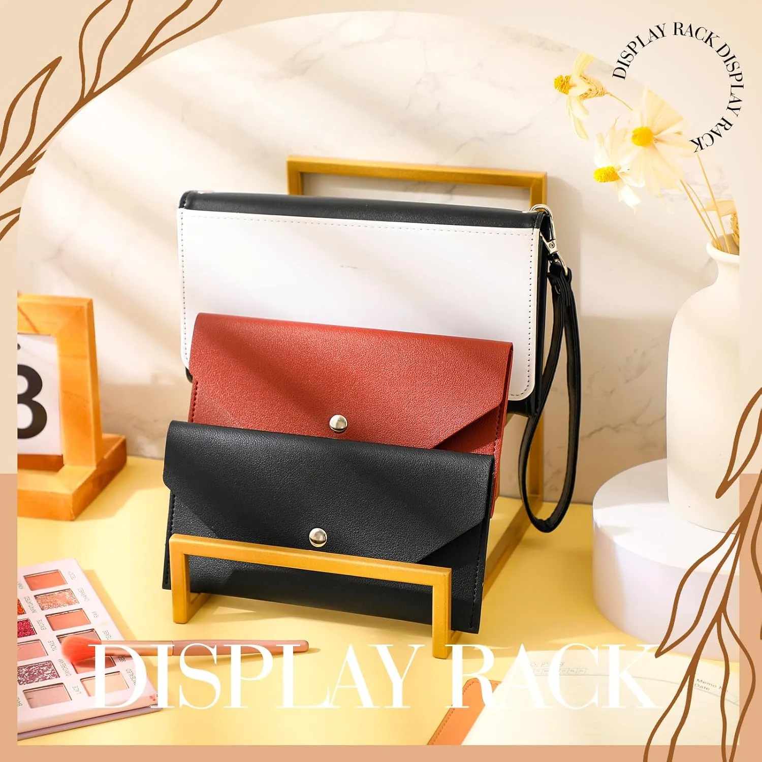 2 Pack Purse Organizer for Closet Display 4 Layer Gold Riser Stand Clutch Purse Organizer Display Metal Wallet Rack for Handbag Home Retail Boutique Store Supplies