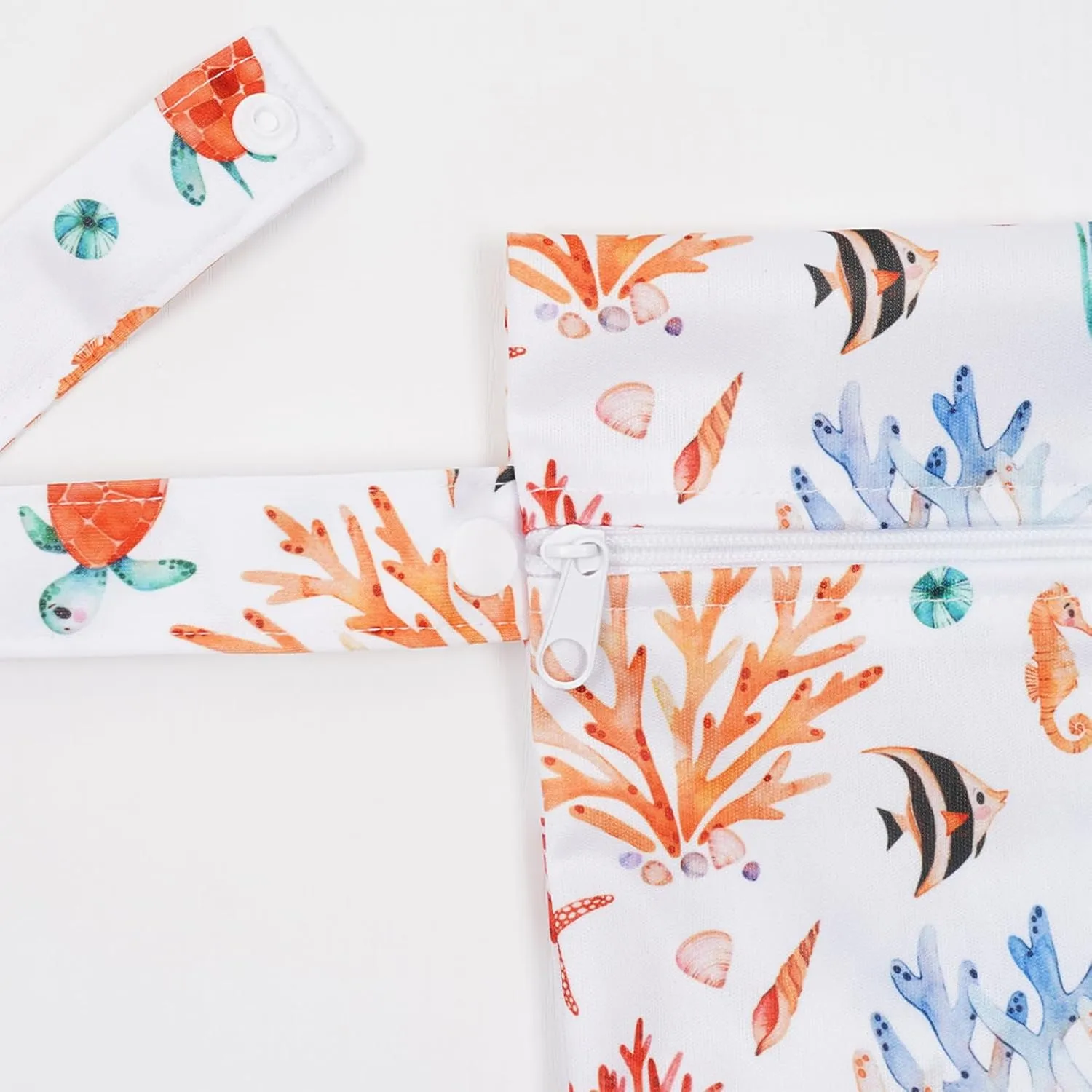 2 Pcs Wet Bags Waterproof Reusable Zippered Pocket Cloth Diaper Wet Dry Bags for Travel Beach Pool Swim, Baby Diapers,Gym Yoga Wet Clothes,Swimsuit,water wipes (Marine Organism)