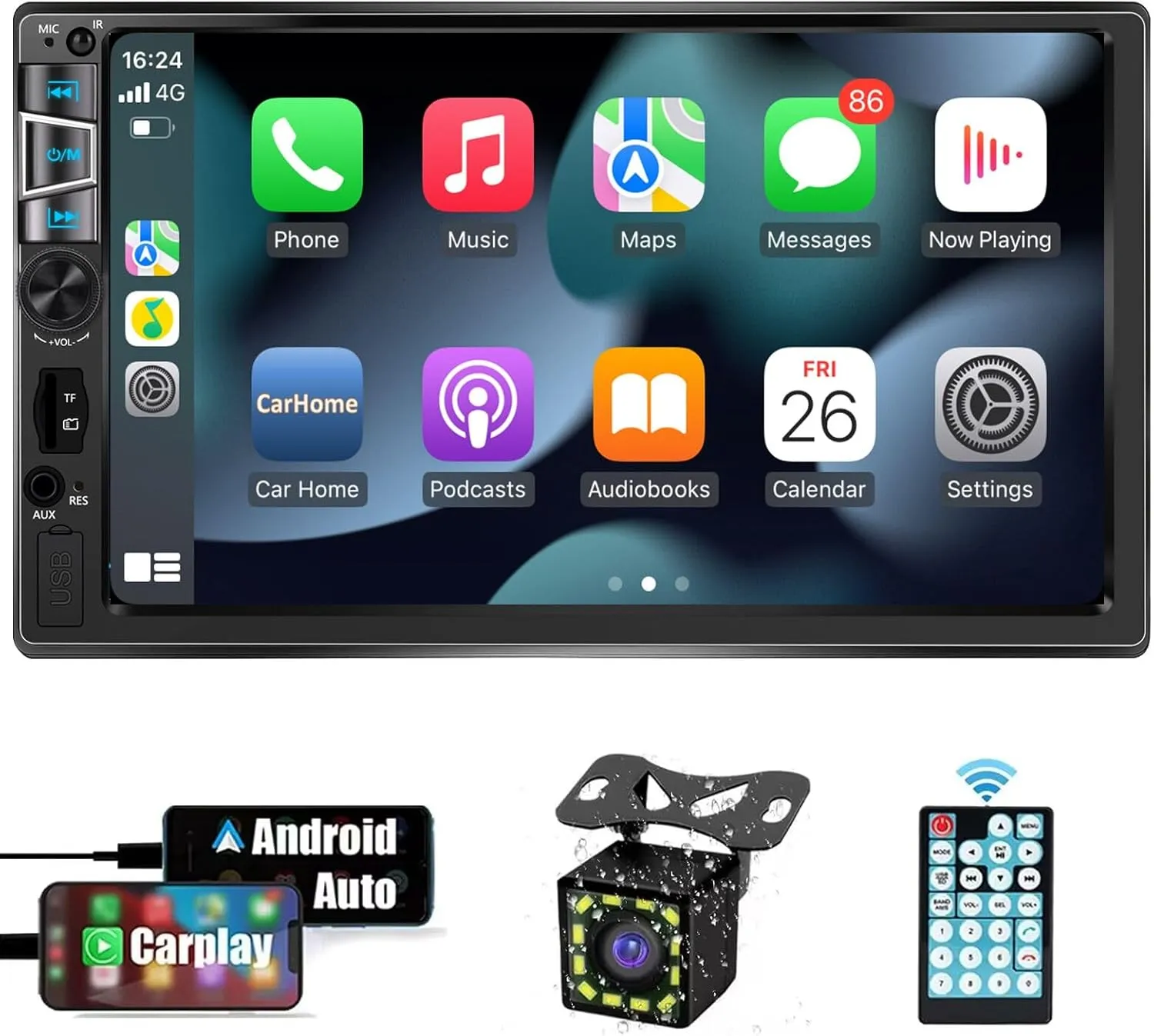2025 7-inch Wireless CarPlay & Android Auto Double Din Car Stereo with Bluetooth, USB/SD/AUX Input, FM, SWC, Subwoofer Support -HD Touchscreen Radio for Seamless Car Audio Integration