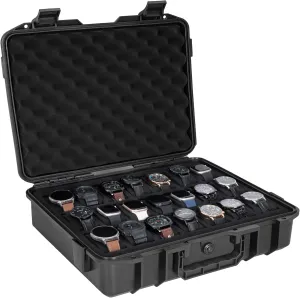 21 Slots Watch Travel Case Organizer Watch Hard Collection Storsge Box with Padlockable Hole Waterproof Watch Box with Foam for Men & Women Watch Carry Case Fits All Watches