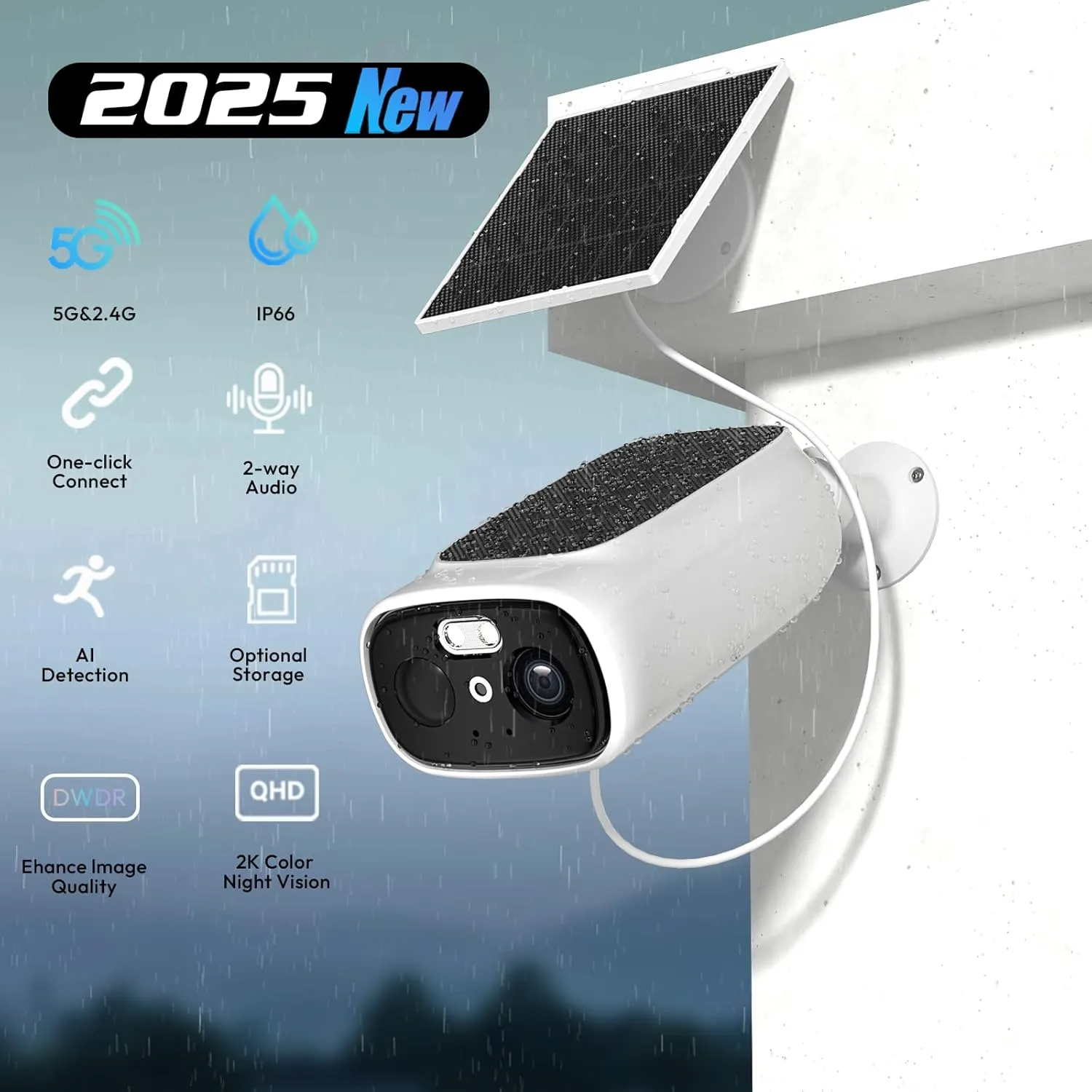 2.4/5 Ghz WiFi Cameras for Home Security, 2K Solar Camera Outdoor Wireless, Color Night Vision Spotlight Camera with 130°Wide View，2-Way Audio, IP66, Cloud/SD, AI Detection, Works Alexa, 4 Cam-kit