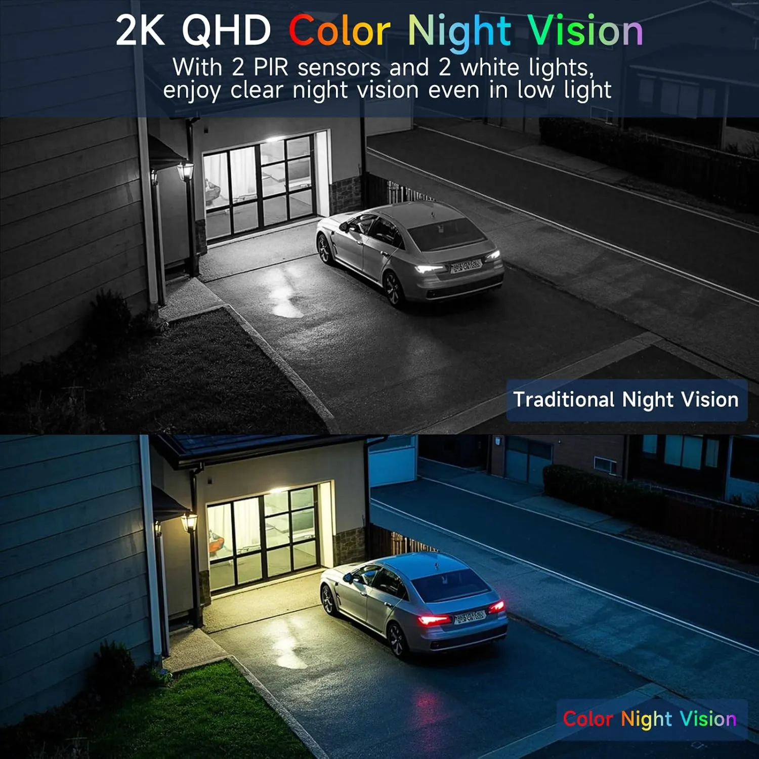 2.4/5 Ghz WiFi Cameras for Home Security, 2K Solar Camera Outdoor Wireless, Color Night Vision Spotlight Camera with 130°Wide View，2-Way Audio, IP66, Cloud/SD, AI Detection, Works Alexa, 4 Cam-kit