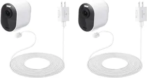 25ft/7.6m Weatherproof Outdoor Charging Cable with Quick Charge Adapter Compatible with Arlo Ultra/Ultra 2/Pro 3/Pro 4/Pro 5s (2 Pack, White) (NOT Compatible with Arlo Essential Spotlight)