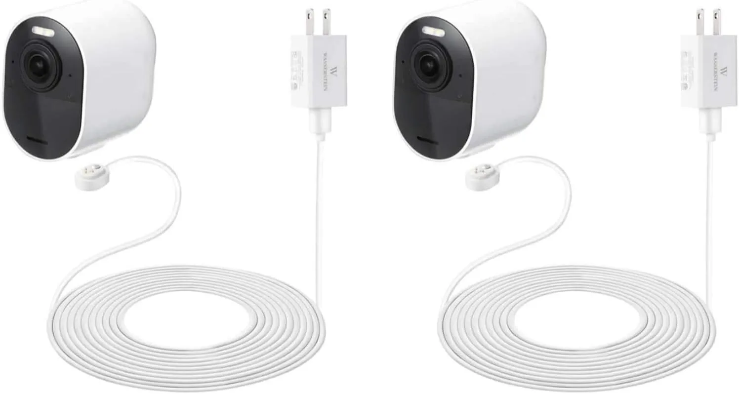 25ft/7.6m Weatherproof Outdoor Charging Cable with Quick Charge Adapter Compatible with Arlo Ultra/Ultra 2/Pro 3/Pro 4/Pro 5s (2 Pack, White) (NOT Compatible with Arlo Essential Spotlight)