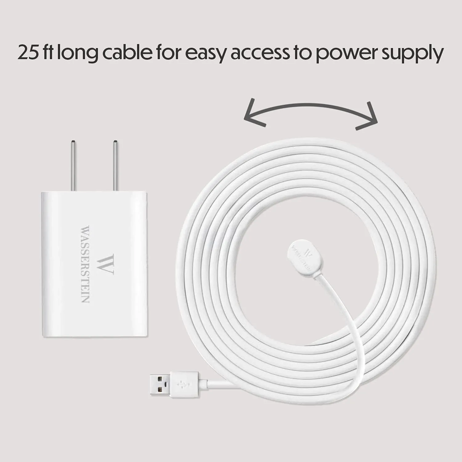 25ft/7.6m Weatherproof Outdoor Charging Cable with Quick Charge Adapter Compatible with Arlo Ultra/Ultra 2/Pro 3/Pro 4/Pro 5s (2 Pack, White) (NOT Compatible with Arlo Essential Spotlight)