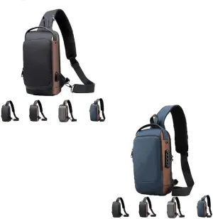 2PCS Carbon Fiber Streamline Anti-Theft Sling Bag, Carbon Fiber Streamline USB Charging Shoulder Bag