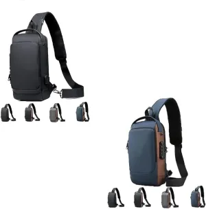 2PCS Carbon Fiber Streamline Anti-Theft Sling Bag, Carbon Fiber Streamline USB Charging Shoulder Bag