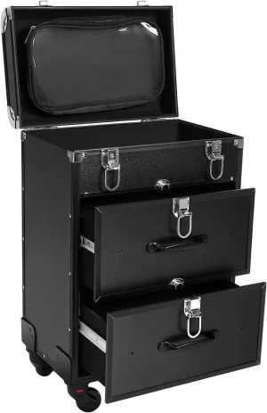 3 Layers Makeup Rolling Train Case, Professional Cosmetic Organizer Box W/ Drawers, Large Cosmetic Trolley W/ Locks, Cosmetics Storage Organizer Make up Case for Travel Makeup/Nail Art (Black)