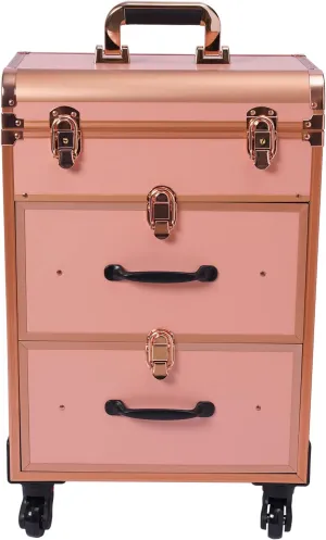 3 Layers Rolling Makeup Case, Portable Tattoo Carrying Case Makeup Train Case Large for Professional Make-Up Artists, Hairdressers with Reinforced Lock & Transparent Storage Bag Gold