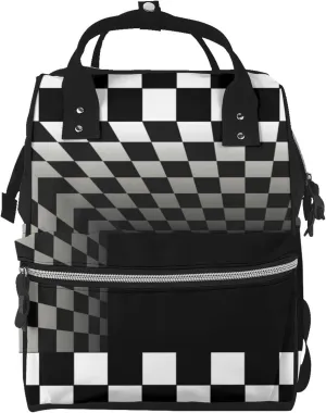3d Black and White Checkerboard Tunnel Diaper Bag Backpack Large Capacity Multifunction with Insulated Pockets Waterproof Baby Diaper Bags Baby Travel Essentials for Moms,Dads,Newborns