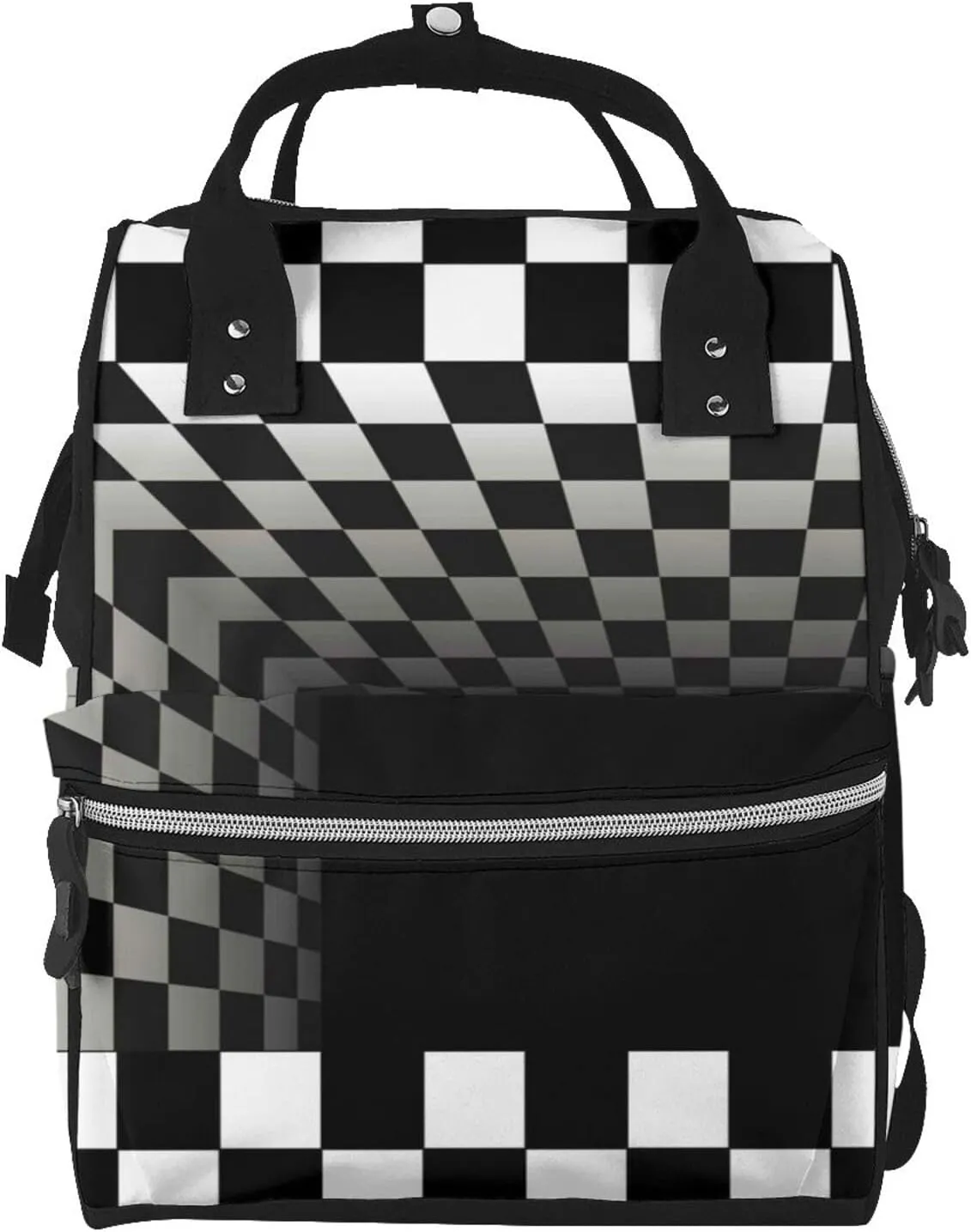 3d Black and White Checkerboard Tunnel Diaper Bag Backpack Large Capacity Multifunction with Insulated Pockets Waterproof Baby Diaper Bags Baby Travel Essentials for Moms,Dads,Newborns