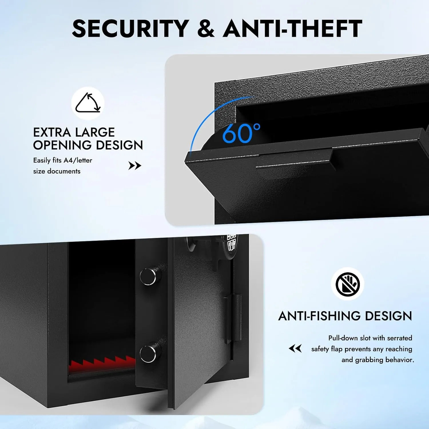4 CUB Commercial Front-Drop Safe Box Fireproof Waterproof, Money Safe Box with Anti-Fishing & Free Fireproof Bag for Home, Office, Jewelry, Documents