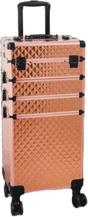 4 in 1 Aluminum Rolling Makeup Trolley Case,Professional Aluminum Rolling Cosmetic Trolley Train Case,Portable Makeup Organizer Suitcase,with Wheels,for Nail Tech Hairstylist Barber (Rose Gold)