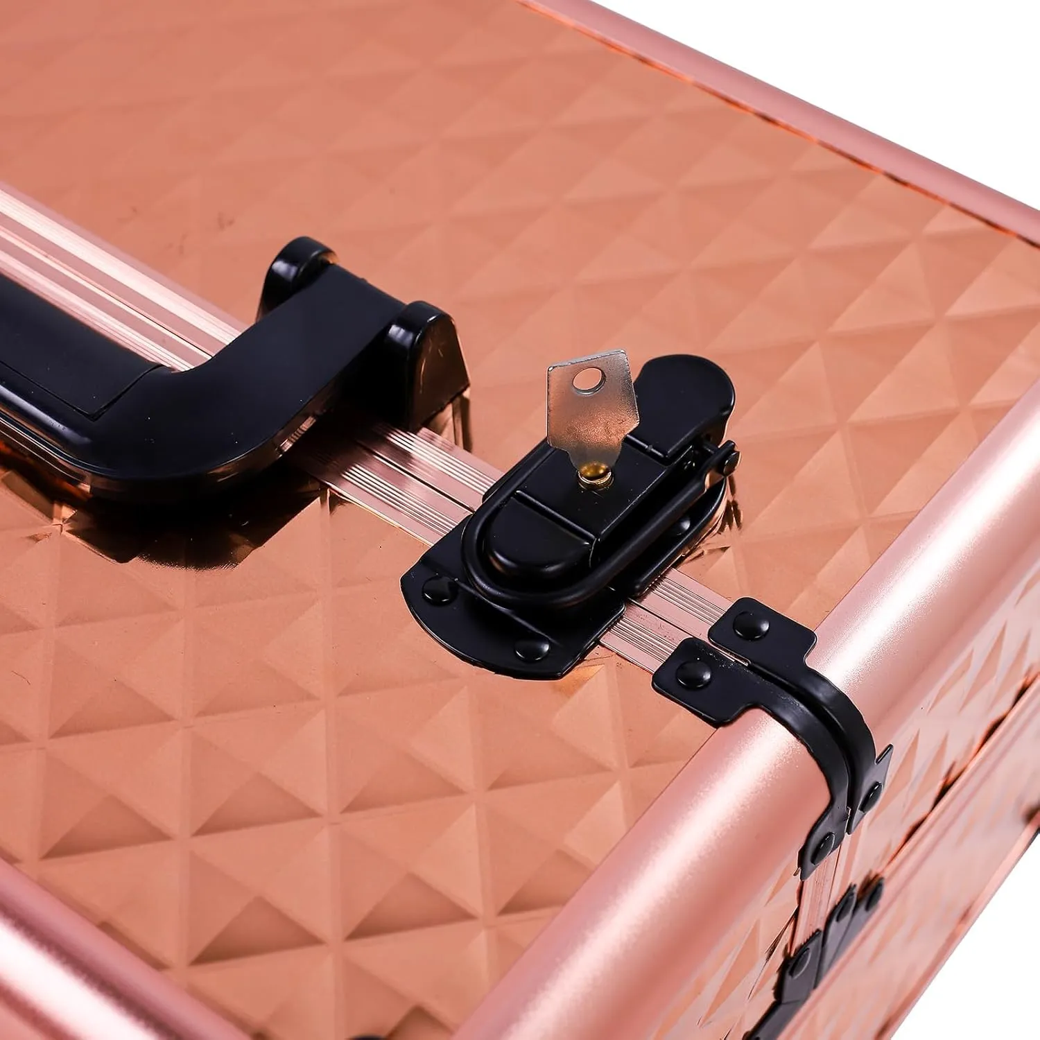 4 in 1 Aluminum Rolling Makeup Trolley Case,Professional Aluminum Rolling Cosmetic Trolley Train Case,Portable Makeup Organizer Suitcase,with Wheels,for Nail Tech Hairstylist Barber (Rose Gold)