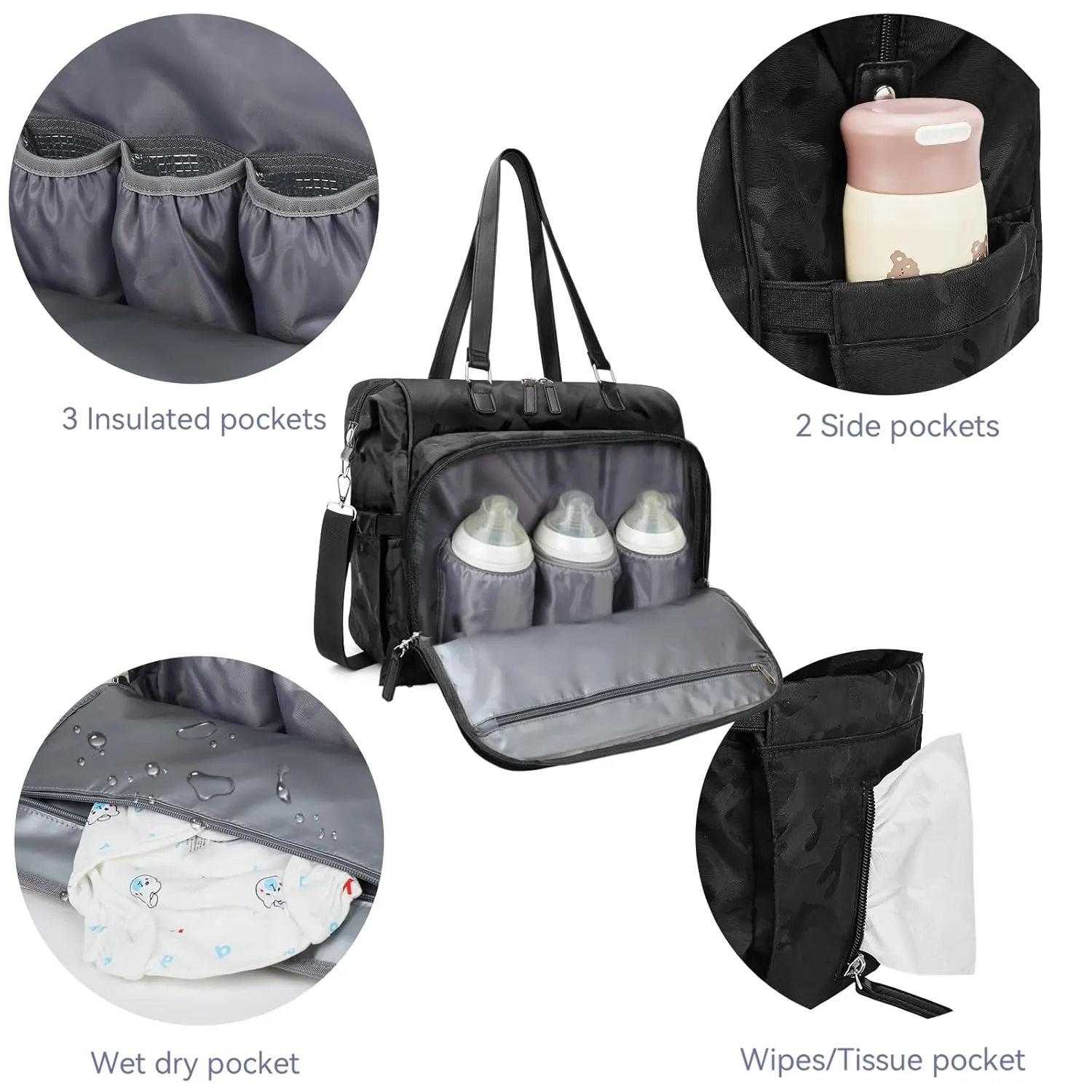 4 in 1 Convertible Daddy Bag Backpack, Camo Black Diaper Backpack for Dad and Mom, Father's Bag for Hospital with DADDY BAG Imprint, Baby Care Diaper Backpack & Tote with 14 Pockets