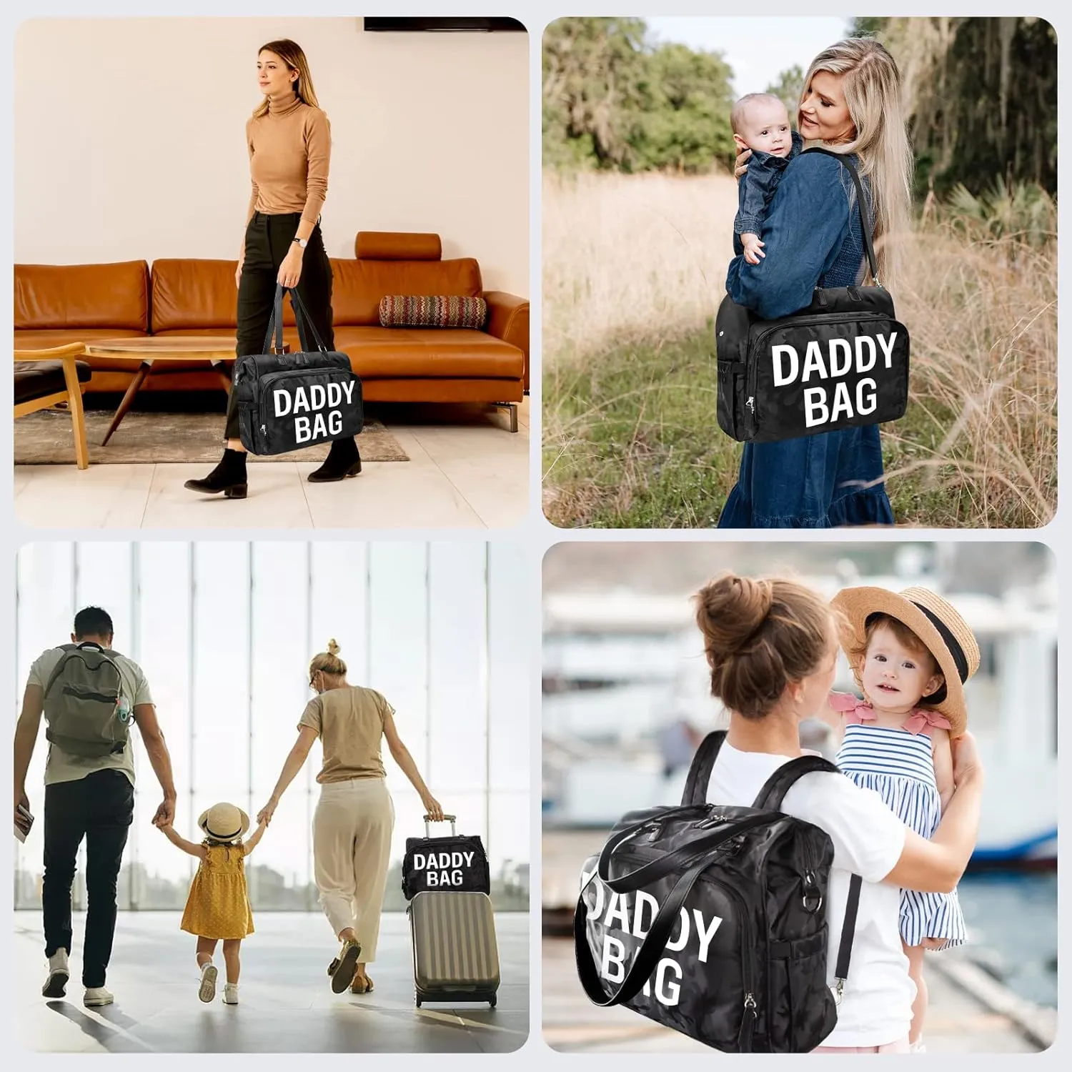 4 in 1 Convertible Daddy Bag Backpack, Camo Black Diaper Backpack for Dad and Mom, Father's Bag for Hospital with DADDY BAG Imprint, Baby Care Diaper Backpack & Tote with 14 Pockets
