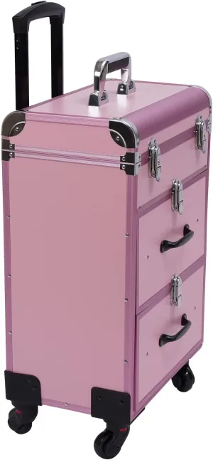 4 in 1 Makeup Rolling Train Case Aluminum Trolley Professional Cosmetic Organizer Box, Large Cosmetic Trolley with Locks for Professional Make-Up Artists