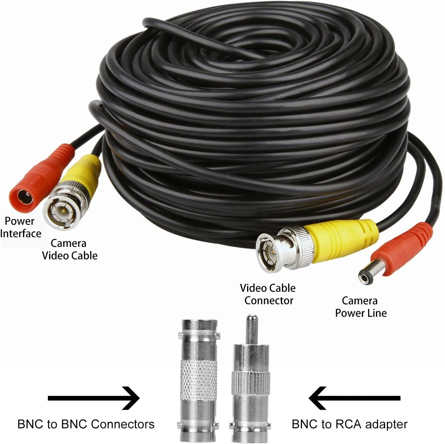 4 Pack 100ft BNC Video Power Cable, Security Camera Wire Cord Extension Cable, 8pcs BNC Connectors and 100pcs Clips for Surveillance System