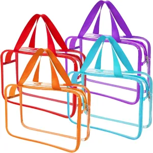 4 Packs Large Clear Makeup Bag, Waterproof Clear Comestic Toiletry Organizer Bags with Handle, Reusable PVC Storage Bags with Zipper for Travel (4, Multicolor)