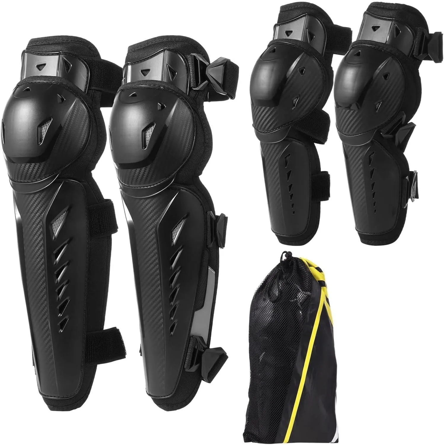4-Piece Knee and Elbow Pads for Adults, Hard Shell Protection with Adjustable Straps for Dirt, Ski, Skateboard, and Cycling