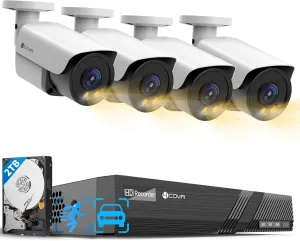 4COVR 12MP Security Camera System with 2-Way Audio Talk, Person Vehicle Detection & Smart Color Night Vision, 4X 12MP Bullet PoE IP Camera IP67 Business, 8CH Ultra HD NVR with 4TB HDD, LY37EYAM0804