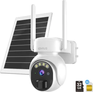 4G LTE Cellular Solar Security Camera Wireless Outdoor, No WiFi Solar Powered Camera, 360° Live View, 2K Color Night Vision, PIR Motion Sensor, 2 Way Talk, Built in SIM Card