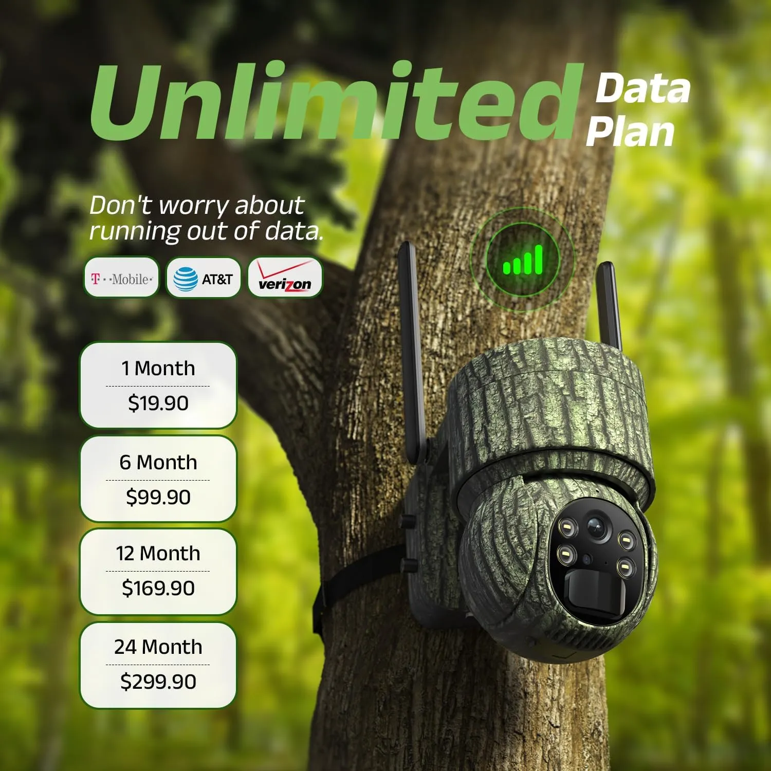 4G LTE Cellular Trail Cameras 2 Pack, Unlimited Data Plan, 360°Full View Live Video, 2K HD Game Camera with Solar Power, Security Camera Built-in SIM Card with PIR Night Vision, IP65 Waterproof