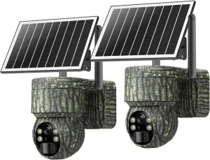 4G LTE Cellular Trail Cameras 2 Pack, Unlimited Data Plan, 360°Full View Live Video, 2K HD Game Camera with Solar Power, Security Camera Built-in SIM Card with PIR Night Vision, IP65 Waterproof