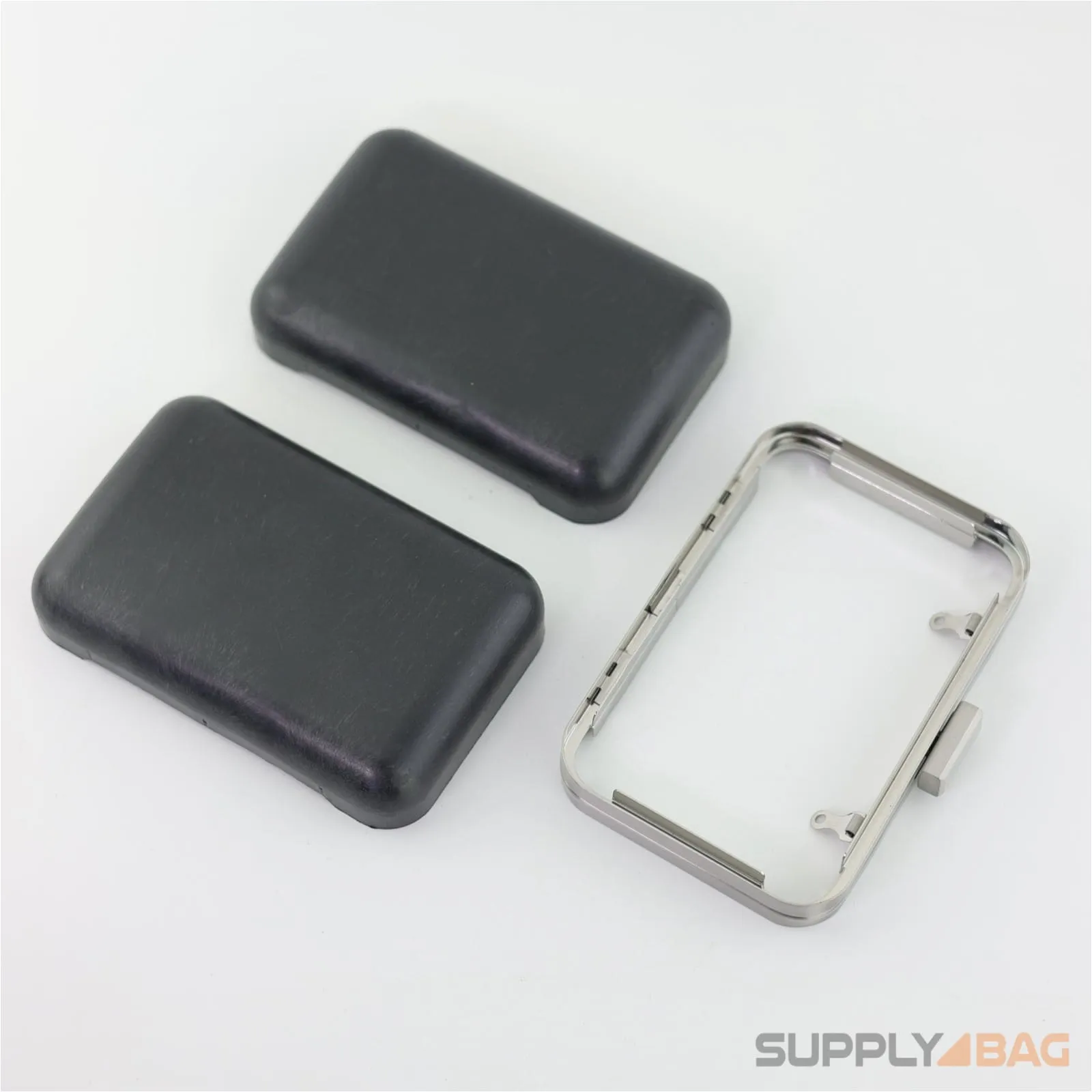 5 3/8 x 3 1/2 inch - Matte Silver Clamshell Clutch Frame with Covers