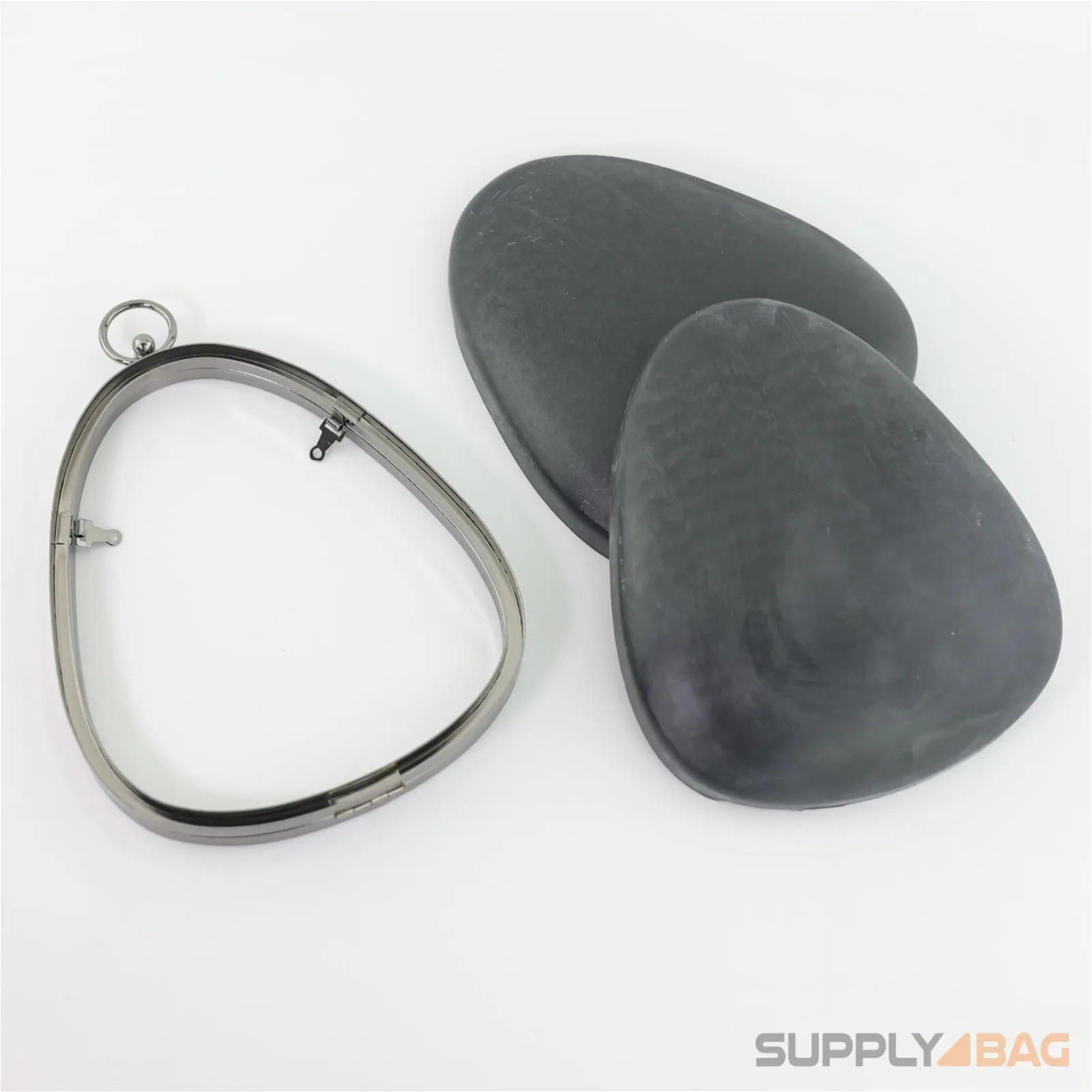 6 x 7 inch - Pear Shaped Gunmetal Clamshell Clutch Frame with Covers