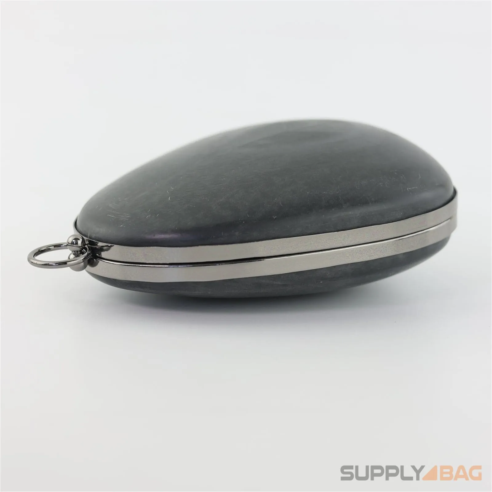 6 x 7 inch - Pear Shaped Gunmetal Clamshell Clutch Frame with Covers