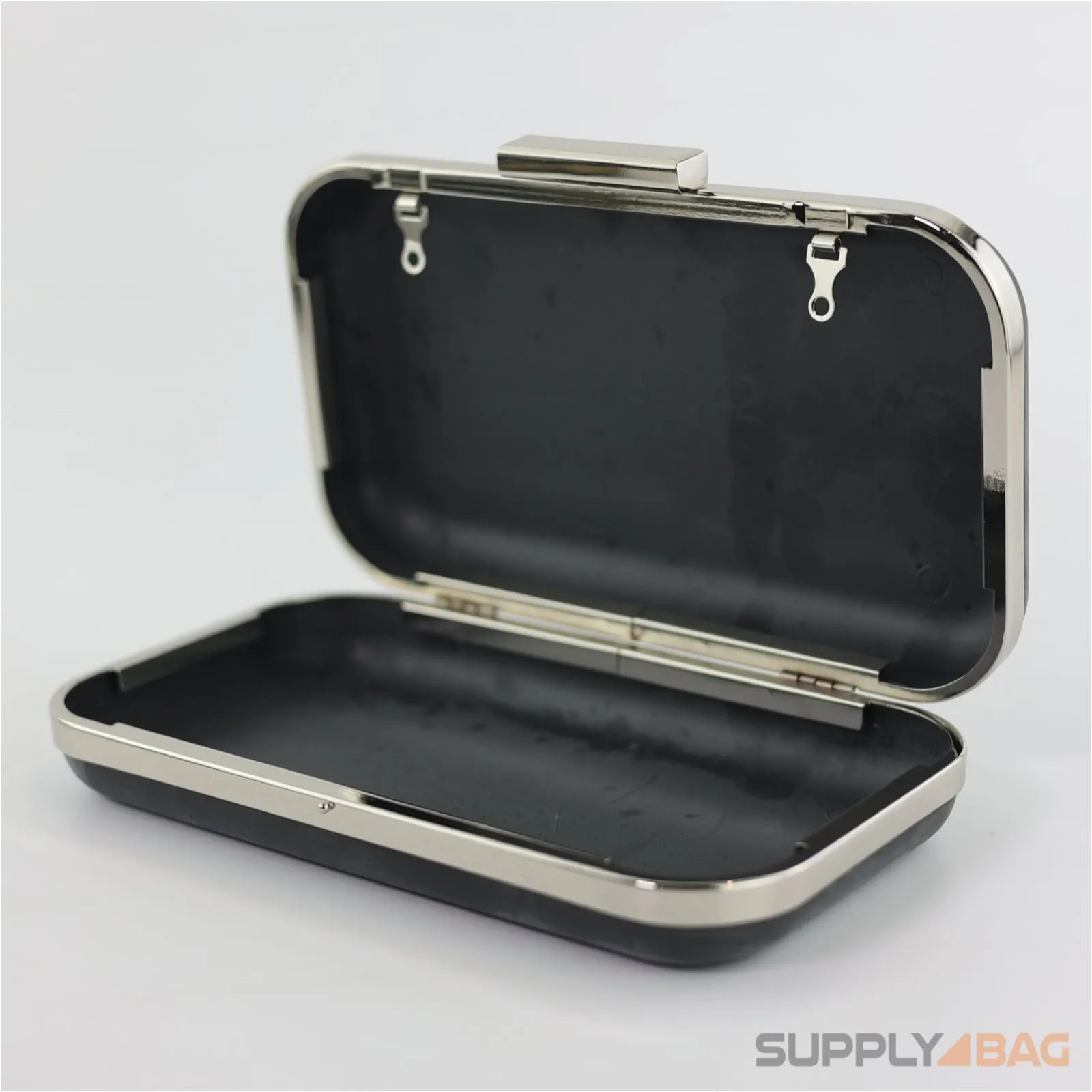 7 3/4 x 4 1/2 inch - Silver Clamshell Clutch Frame with Covers