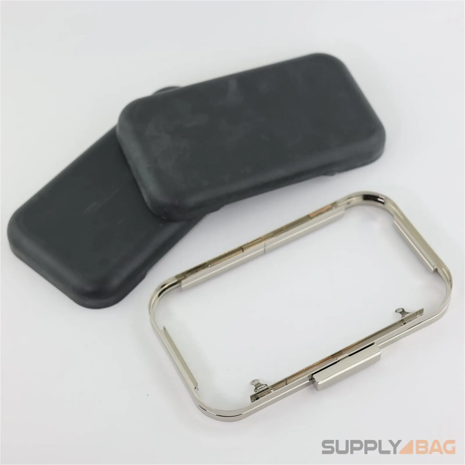 7 3/4 x 4 1/2 inch - Silver Clamshell Clutch Frame with Covers