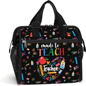 84hoods Large Lunch Bag for Women. Gift for Teachers. Insulated Lunch Box for Work Office Travel Picnic with Adjustable Strap. Made to Teach.