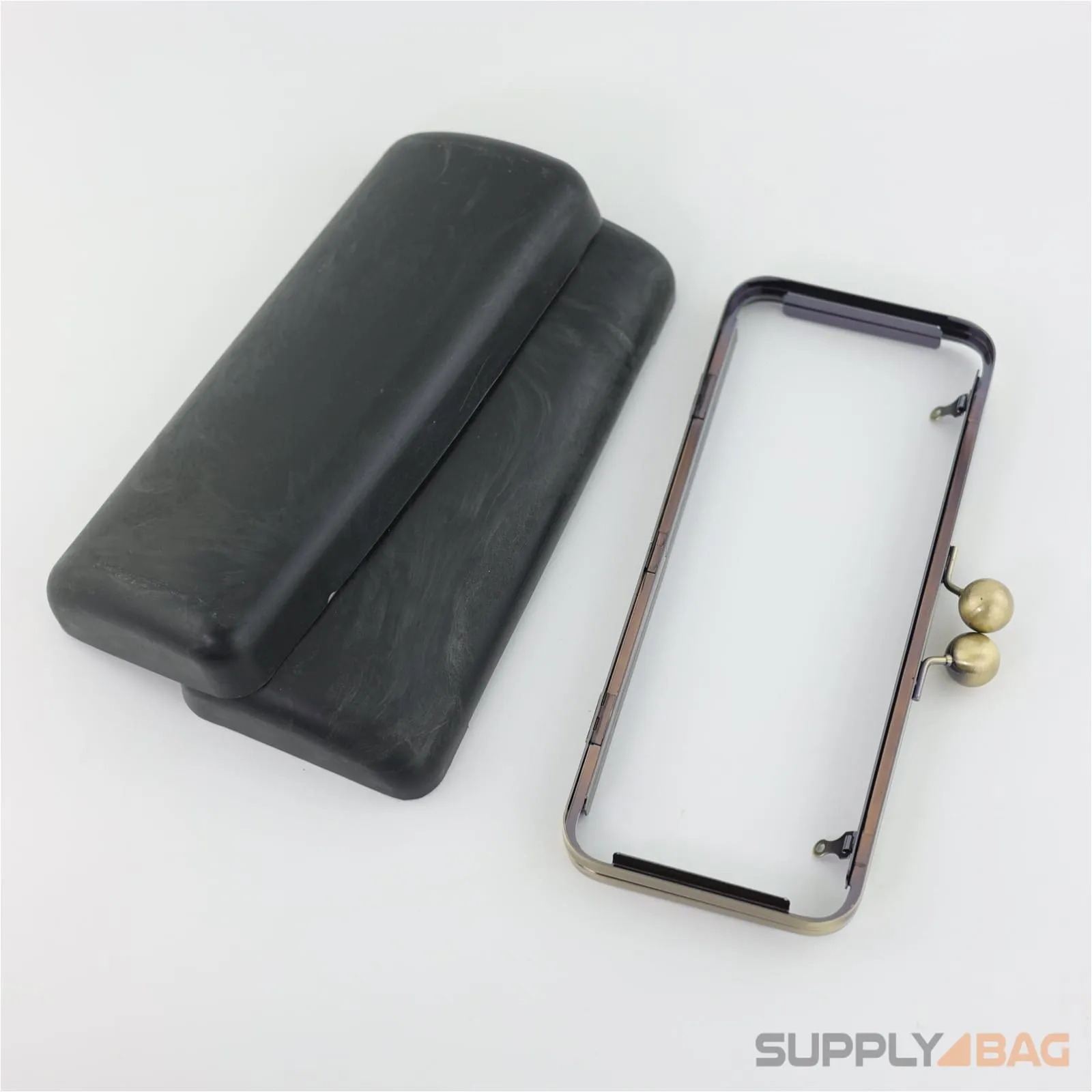 9.5 x 4 inch - Ball Closure - Antique Brass Large Clamshell Clutch Frame with Covers