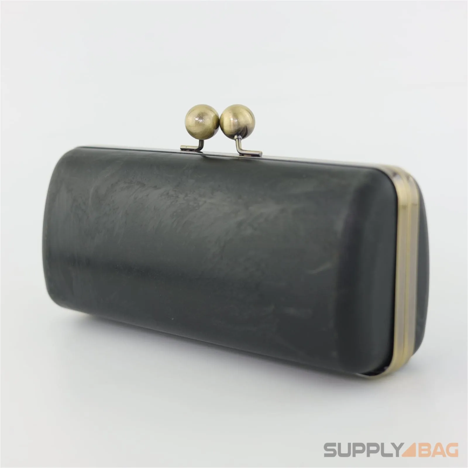 9.5 x 4 inch - Ball Closure - Antique Brass Large Clamshell Clutch Frame with Covers
