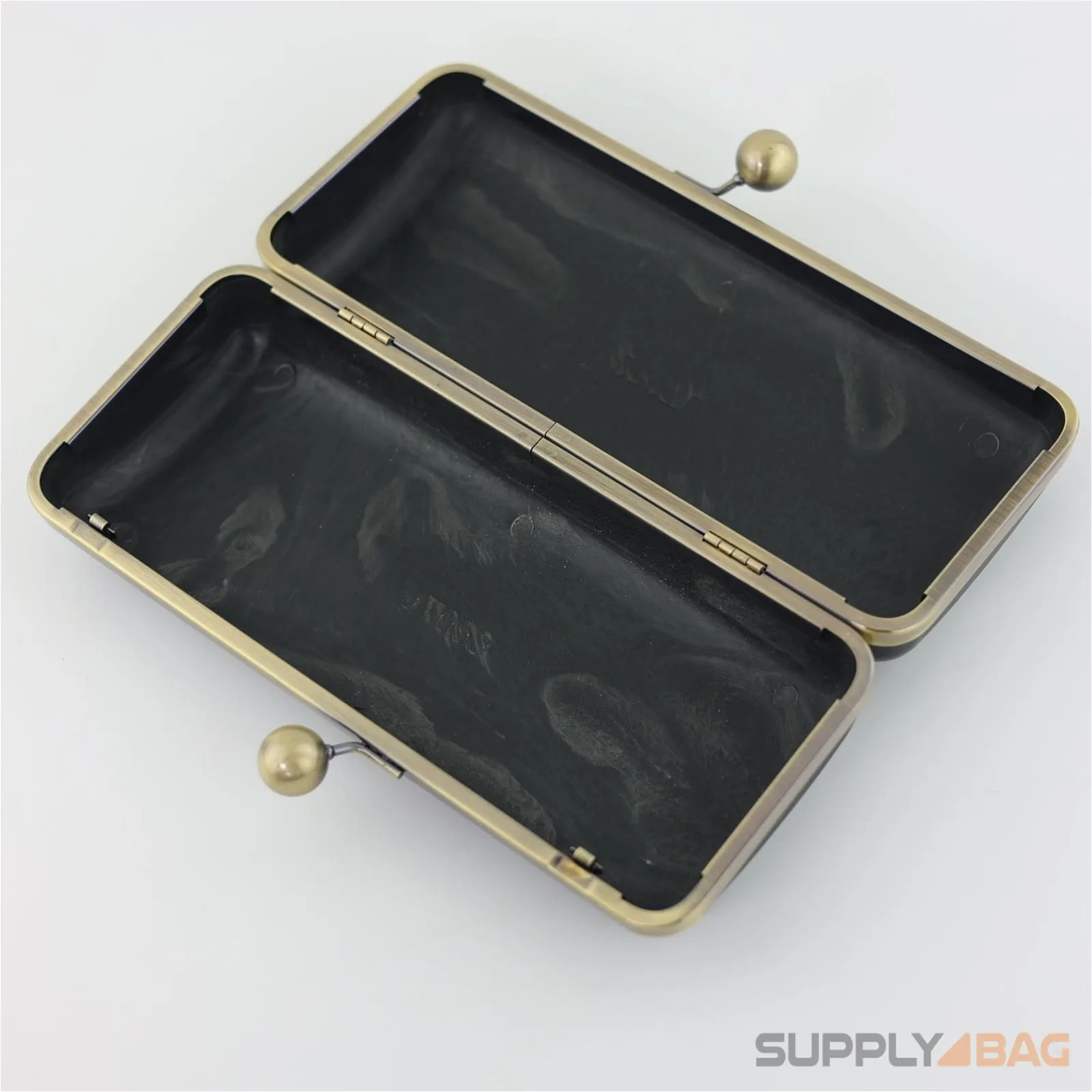 9.5 x 4 inch - Ball Closure - Antique Brass Large Clamshell Clutch Frame with Covers