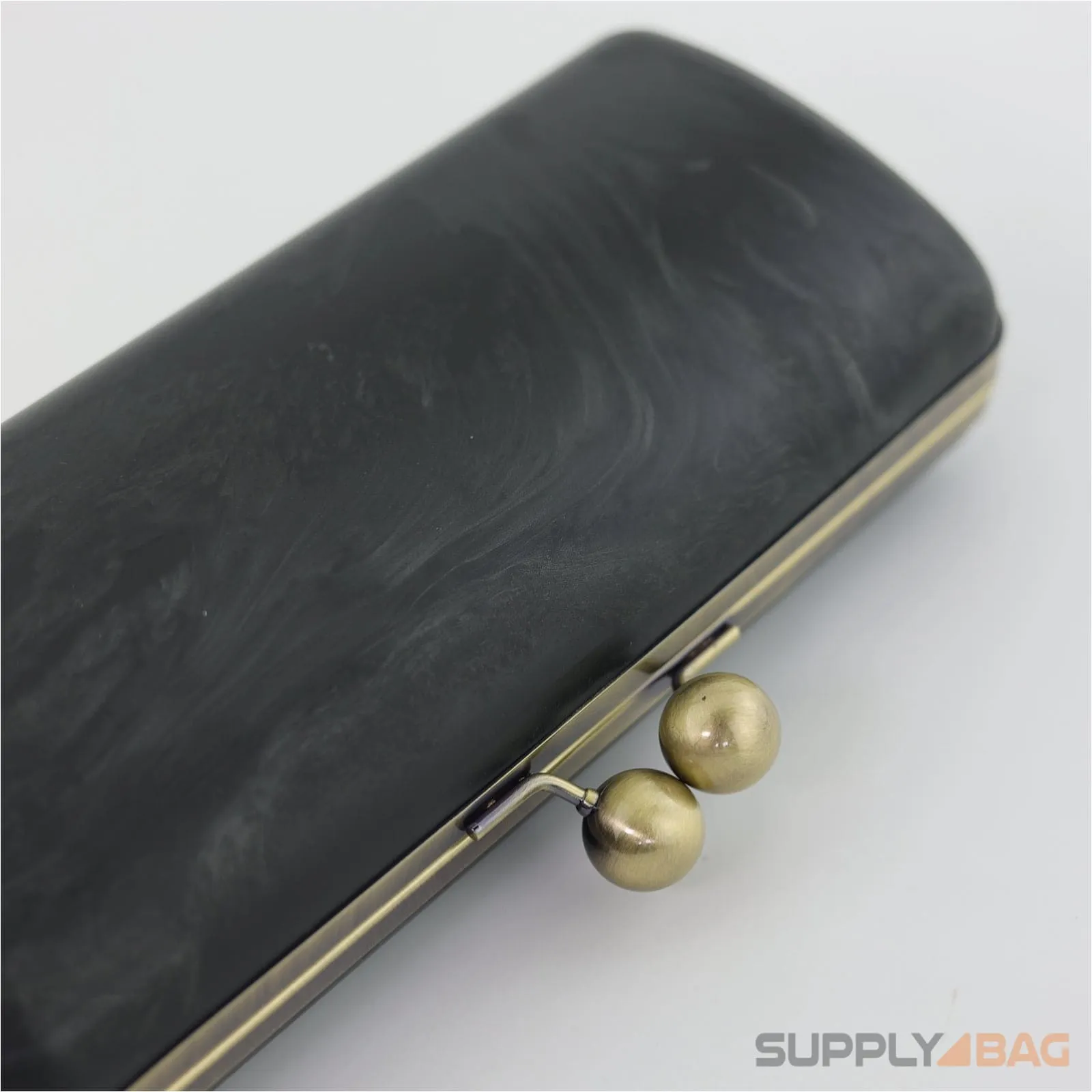 9.5 x 4 inch - Ball Closure - Antique Brass Large Clamshell Clutch Frame with Covers